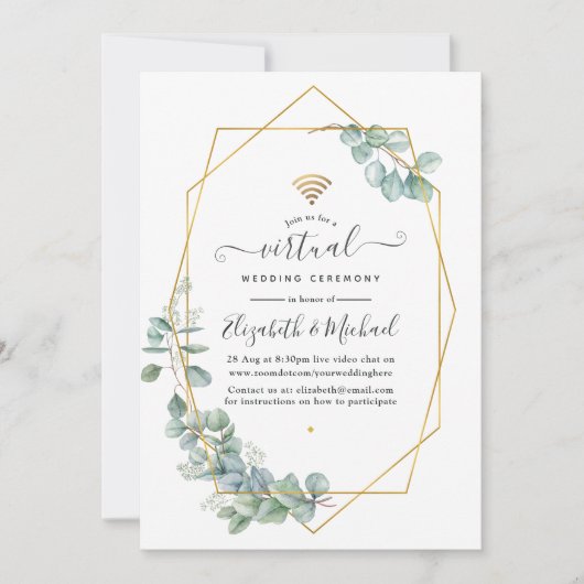 Geometrische Eucalyptus Online Virtuele bruiloft Kaart (Voorkant)