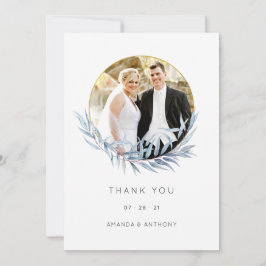 Geometrische eucalyptus trouwfoto bedankkaart