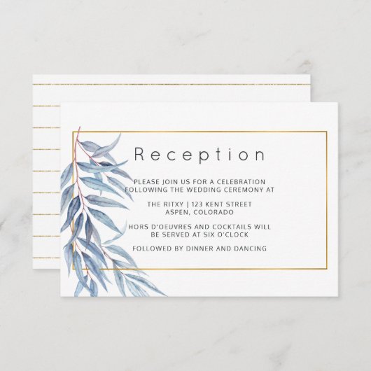 Geometrische eucalyptus verlaat bruiloft receptie informatiekaartje (Voorkant / Achterkant)
