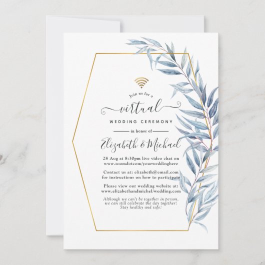 Geometrische Eucalyptus verlaat virtuele bruiloft Kaart (Voorkant)