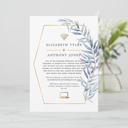 Geometrische Eucalyptus Virtual Wedding Guest List Aankondiging (Staand voorkant)