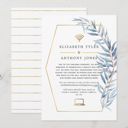 Geometrische Eucalyptus Virtual Wedding Guest List Aankondiging (Voorkant / Achterkant)