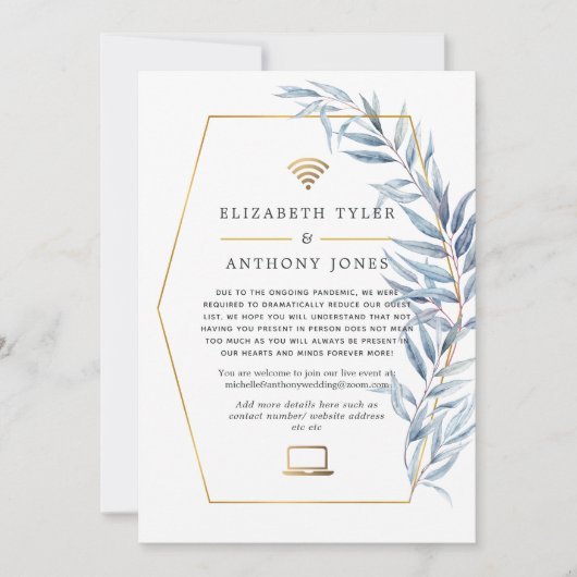 Geometrische Eucalyptus Virtuele Trouwgastenlijst Aankondiging (Voorkant)