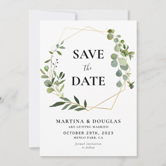 Geometrische Eucalyptus Weddenschap Sla de datumka Kaart (Voorkant)