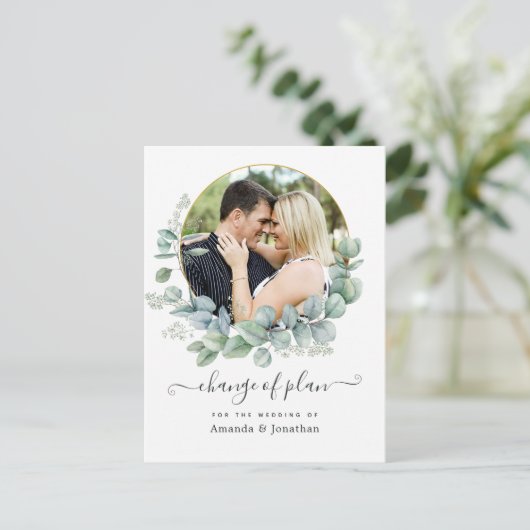 Geometrische Eucalyptus Wedding Verandering van Pl Briefkaart (Staand voorkant)