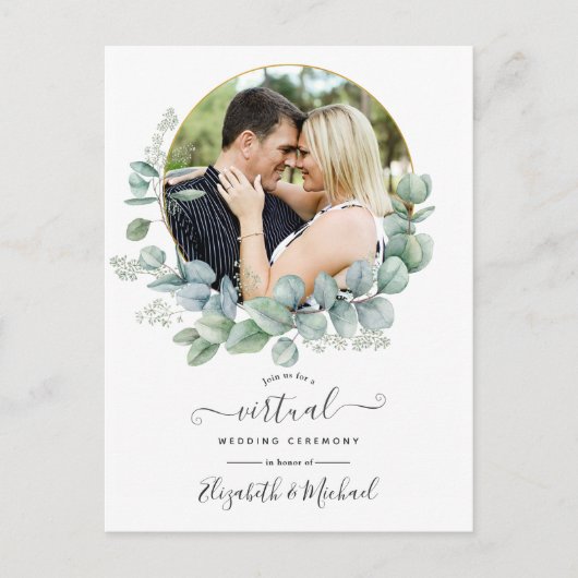 Geometrische Eucalyptus Wedding Virtual Wedding Fo Briefkaart (Voorkant)