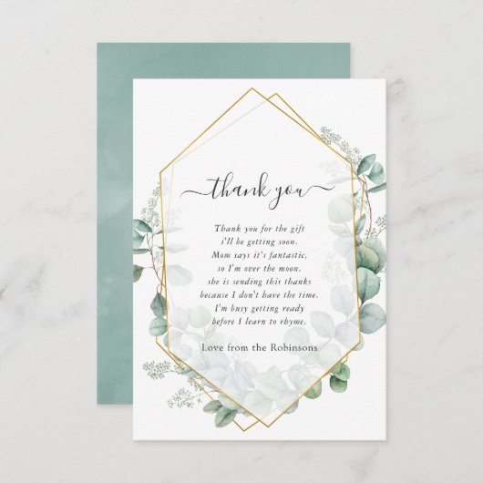 Geometrische EucalyptusBaby shower Bedankkaart (Voorkant / Achterkant)