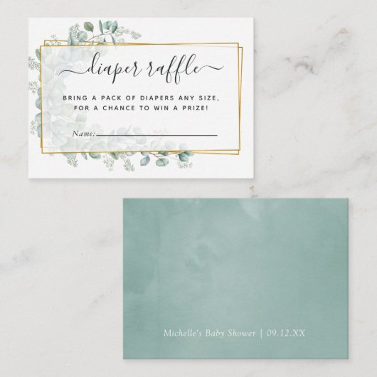 Geometrische EucalyptusBaby shower Luieraffel Informatiekaartje (Voorkant / Achterkant)