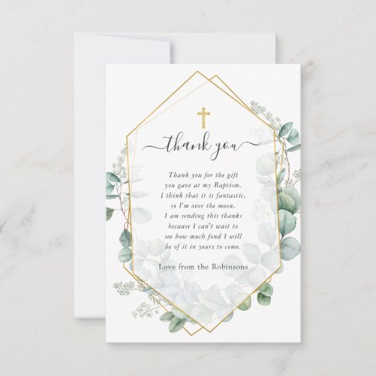 Geometrische Eucalyptusbaptisme Bedankkaart (Voorkant)