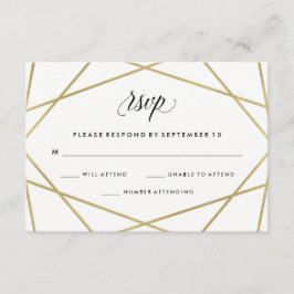 Geometrische Faux Gold en Black Text Wedding RSVP
