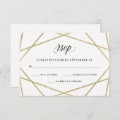 Geometrische Faux Gold en Black Text Wedding RSVP (Voorkant / Achterkant)