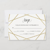 Geometrische Faux Gold en Black Text Wedding RSVP Kaartje (Voorkant)