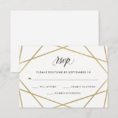 Geometrische Faux Gold en Black Text Wedding RSVP Kaartje (Voorkant / Achterkant)