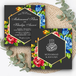 Geometrische Faux Gold Vibrant Floral Islamic Wedd Kaart