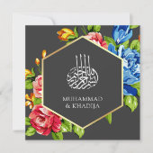 Geometrische Faux Gold Vibrant Floral Islamic Wedd Kaart (Voorkant)
