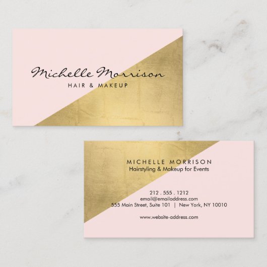 Geometrische Faux Gouden Folie en Roze Kleurenblok Visitekaartje (Voorkant / Achterkant)