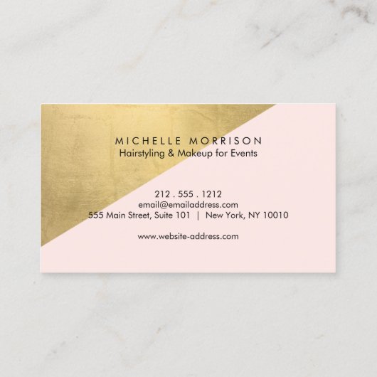 Geometrische Faux Gouden Folie en Roze Kleurenblok Visitekaartje (Achterkant)