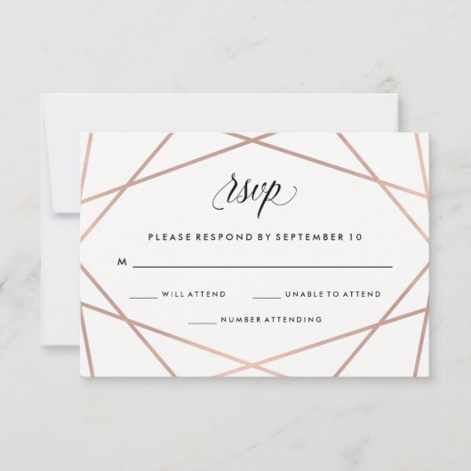 Geometrische Faux Roos Gold en Black Wedding RSVP (Voorkant)
