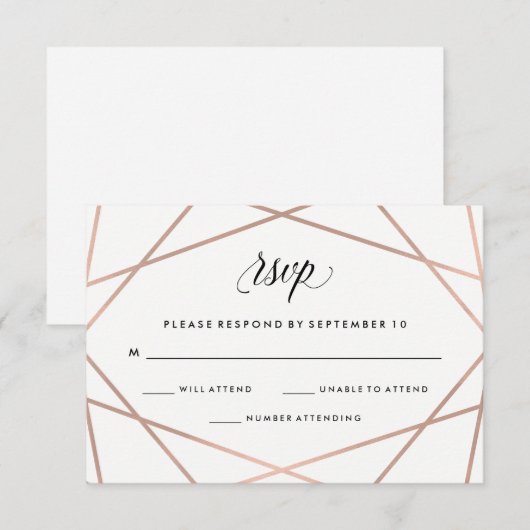 Geometrische Faux Roos Gold en Black Wedding RSVP (Voorkant / Achterkant)