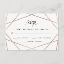 Geometrische Faux Roos Gold en Black Wedding RSVP