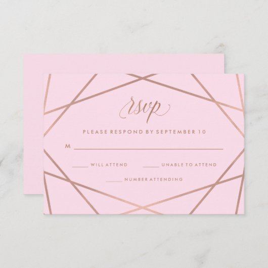 Geometrische Faux Roos Goud en Roze Huwelijk RSVP (Voorkant / Achterkant)