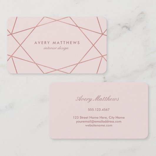 Geometrische Faux Roos goudfolie | Blush Pink Visitekaartje (Voorkant / Achterkant)