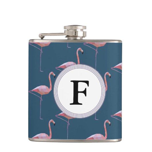 Geometrische Flamingo Print  Initiaal Heupfles (Voorkant)