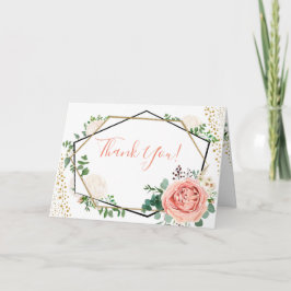 Geometrische Floral bedankkaart in goud en roze