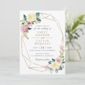 Geometrische Floral Blush Yellow Greenery Gold Lij Kaart (Staand voorkant)