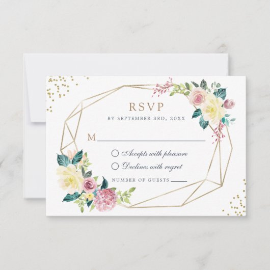 Geometrische Floral Blush Yellow Greenery Gold RSV Kaart (Voorkant)