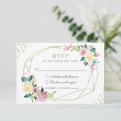 Geometrische Floral Blush Yellow Greenery Gold RSV Kaart (Staand voorkant)