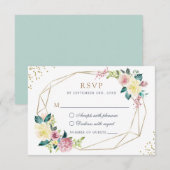 Geometrische Floral Blush Yellow Greenery Gold RSV Kaart (Voorkant / Achterkant)