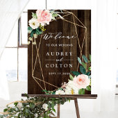 Geometrische Floral Faux Wood Weddenschap Welkomst Poster