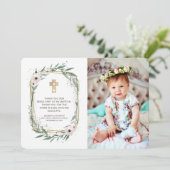 Geometrische Floral Foto Cross Baptisme Hartelijk  Bedankkaart (Staand voorkant)