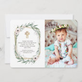 Geometrische Floral Foto Cross Baptisme Hartelijk  Bedankkaart (Voorkant)