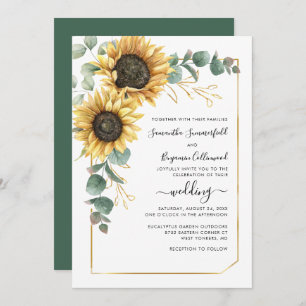 Geometrische Floral Greenery Sunflower Wedding Kaart