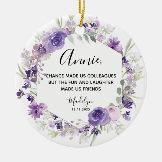 Geometrische Floral Paarse collega's Kerstmis Keramisch Ornament (Voorkant)