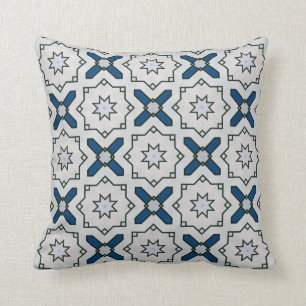 Geometrische Floral Pattern in White Black and Blu Kussen