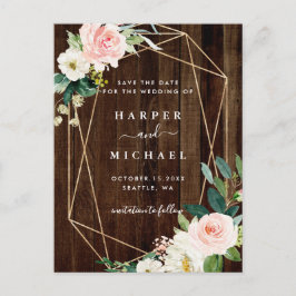 Geometrische Floral Rustic Wood Foto slaat de datu Briefkaart