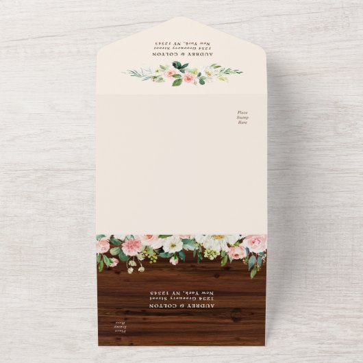 Geometrische Floral Rustic Wood Weddenschap All In One Uitnodiging (Buitenkant)