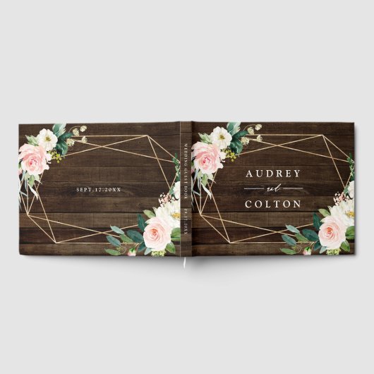 Geometrische Floral Rustic Wood Weddenschap Gastenboek (Volledig)