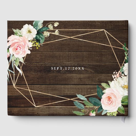 Geometrische Floral Rustic Wood Weddenschap Gastenboek (Achterkant)
