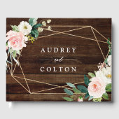 Geometrische Floral Rustic Wood Weddenschap Gastenboek (Voorkant)
