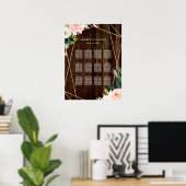 Geometrische Floral Rustic Wood Wedding Seating Ch Poster (Thuiskantoor)