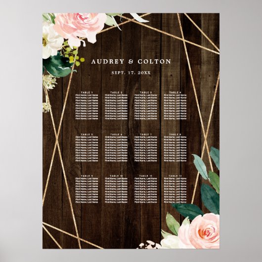 Geometrische Floral Rustic Wood Wedding Seating Ch Poster (Voorkant)