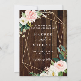 Geometrische Floral Rustic Wood Weduwfoto Save The Date