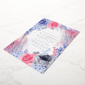 Geometrische Floral Silver Ink Wedding Folie Uitnodiging (Gedraaid)