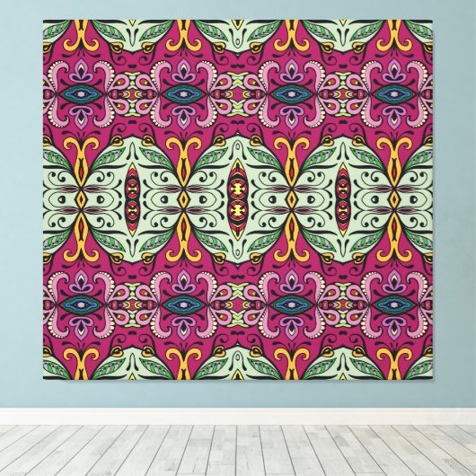 Geometrische Floral Tribal Etnische Doodle Canvas Afdruk (Insitu (Houten vloer))
