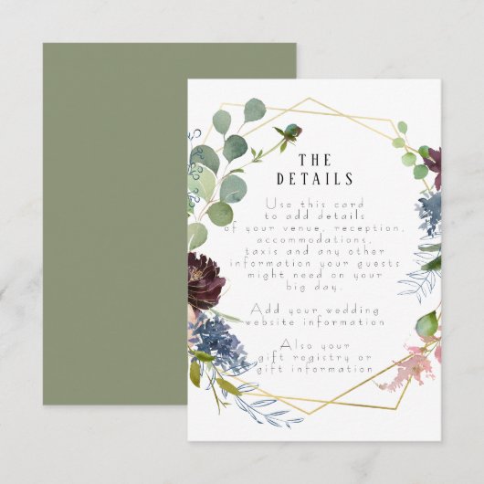 geometrische florale trouwgegevens informatiekaart informatiekaartje (Voorkant / Achterkant)