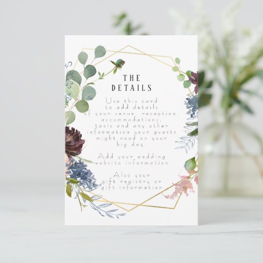 geometrische florale trouwgegevens informatiekaart informatiekaartje (Staand voorkant)